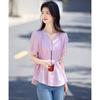 Women's V-Neck Tie-Waist Short Sleeve Blouse