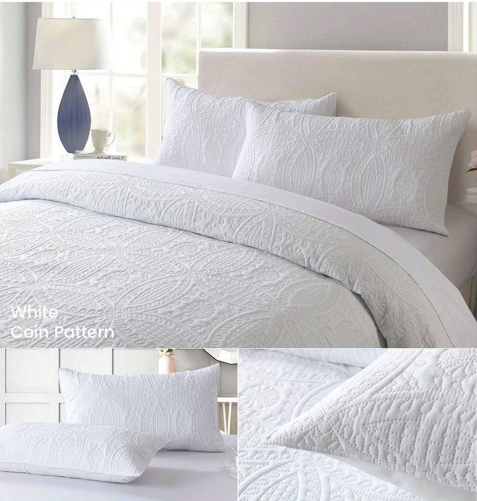 2/3 Piece Piece Quilt Bedding Set, Lightweight Soft Quilt Bedspread Coverlet with Pillow Shams,Coin Pattern Quilt