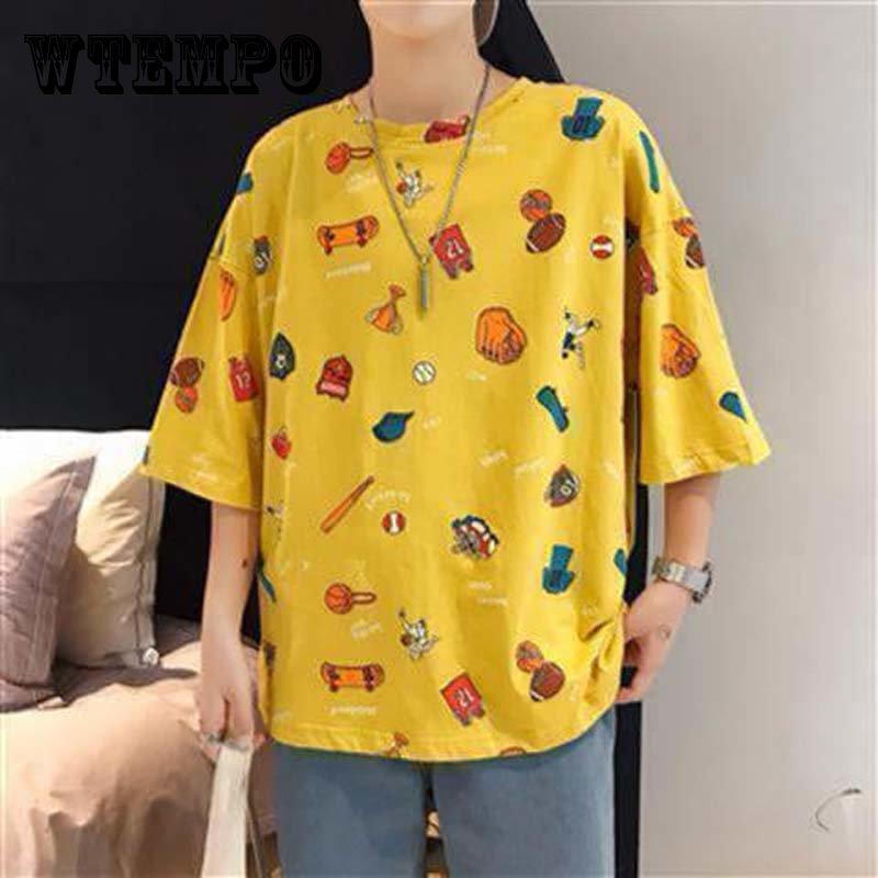 

Летняя футболка с короткими рукавами для студентов-мужчин, свободная одежда, футболка с пятиточечным рукавом