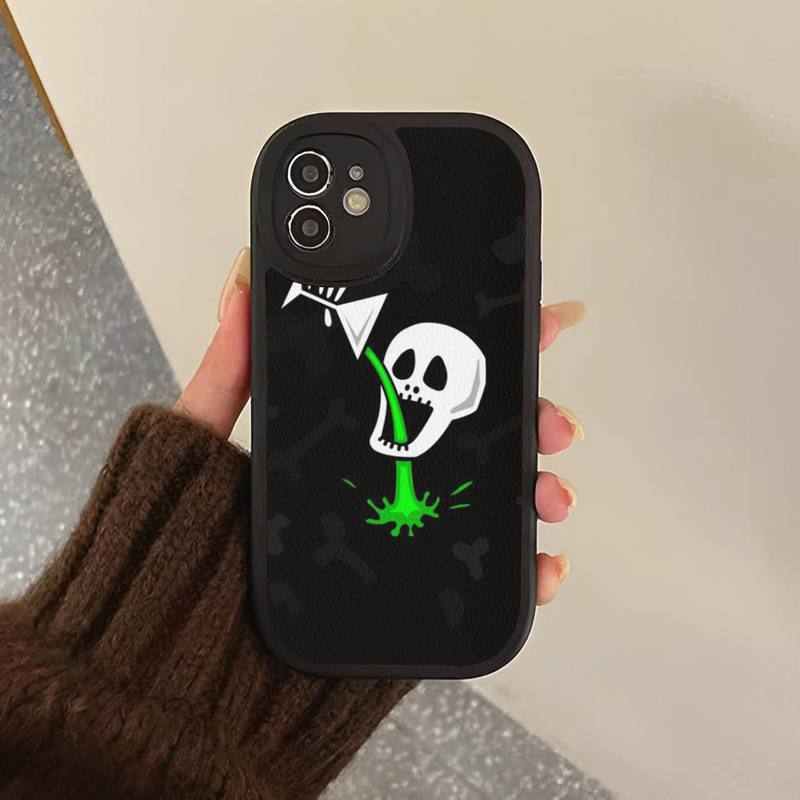 Yinuoda Lustige Totenkopf-Währungs-Telefonhülle, Hartleder-Telefonhülle für iPhone 13 12 Mini 11 14 Pro Max Xs X Xr 7 8 Plus 6 6s Se