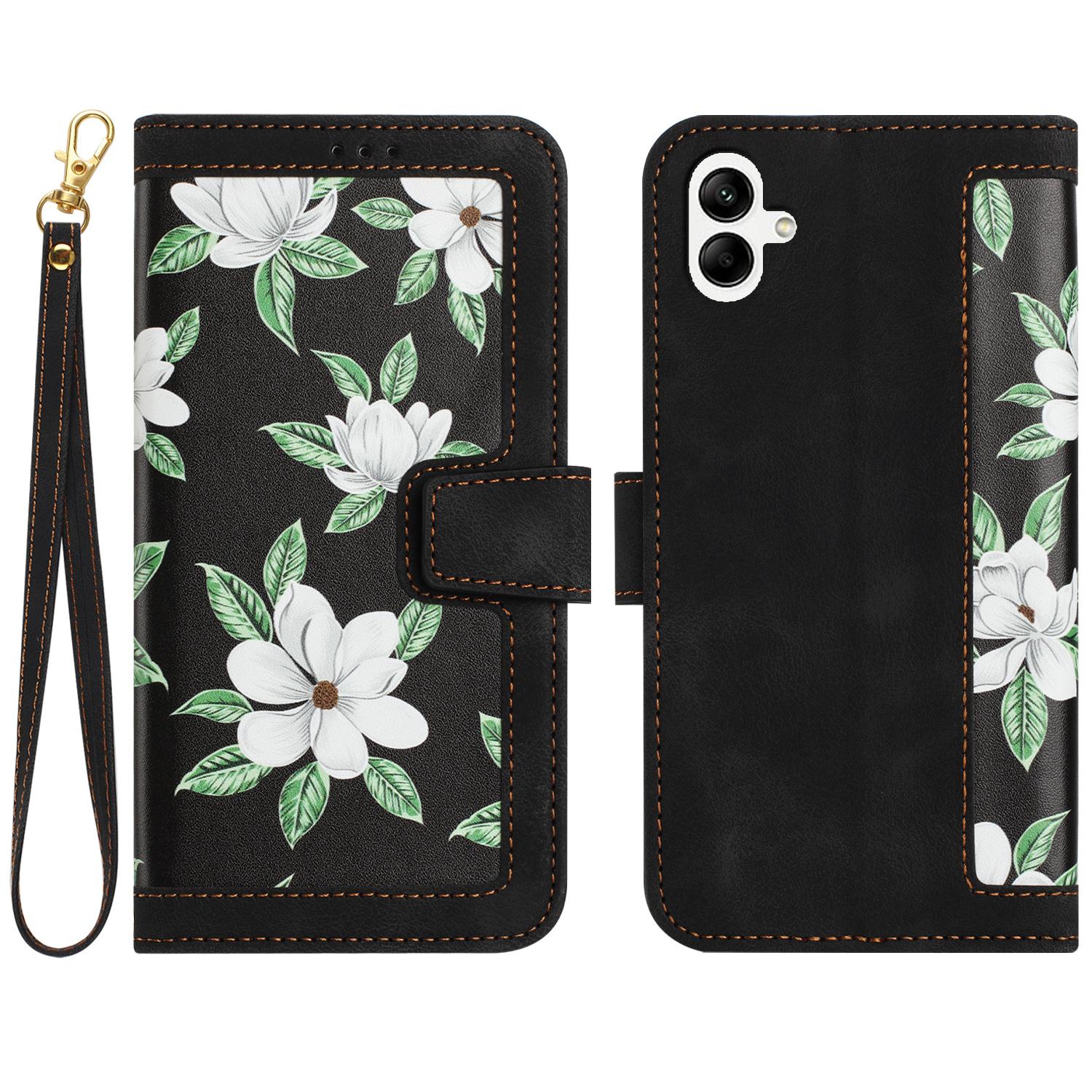 

For Samsung Galaxy A25e Case PU Leather Floral Phone Cover with Card Slots/Wrist Strap E