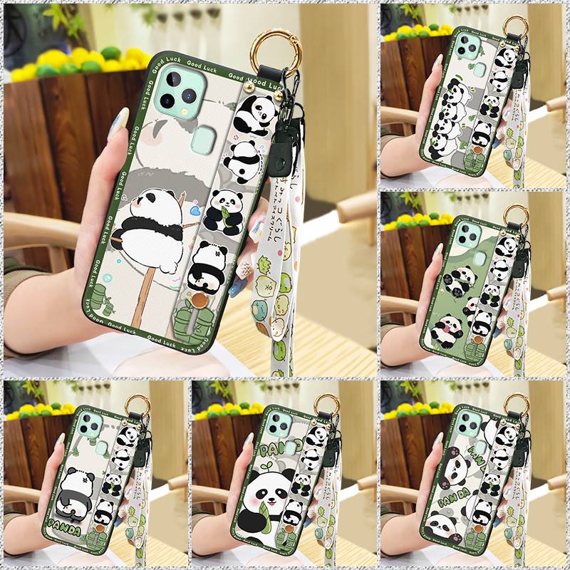 Silicone Protective Phone Case For Oukitel C22 Cartoon Wristband Fashion Design Anti-knock Panda Phone Holder Kickstand