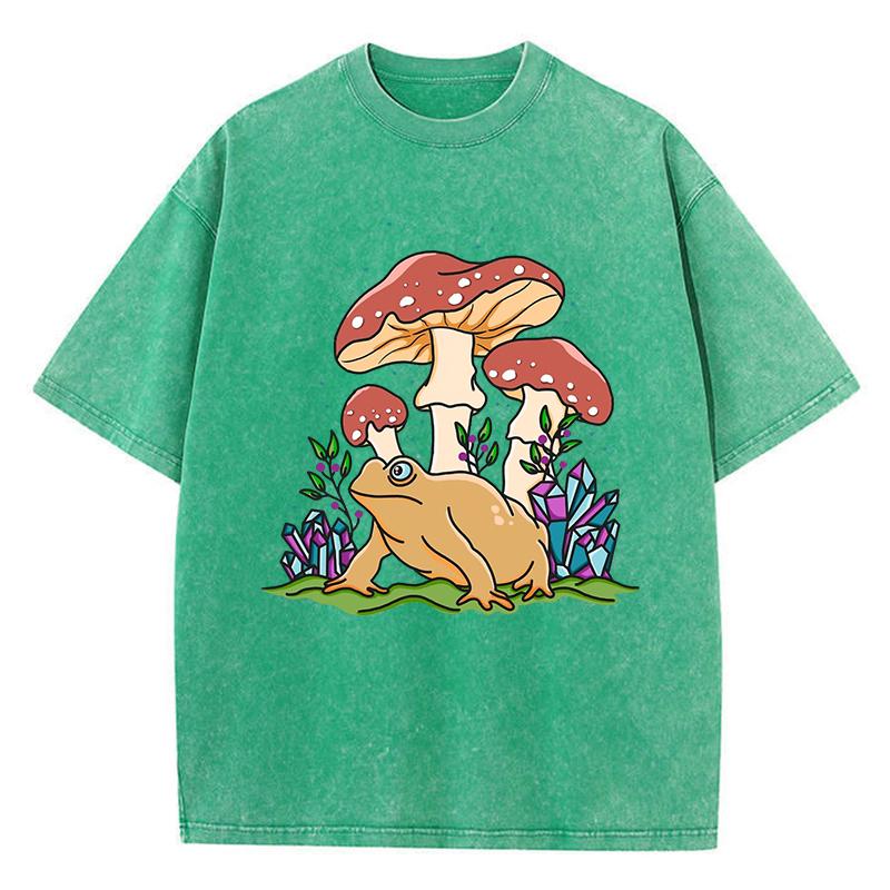 Aesthetics Mushroom Toad Printed Washed T-Shirt Women Crewneck Cotton T Shirt Oversized Y2K Clothes Vintage Summer