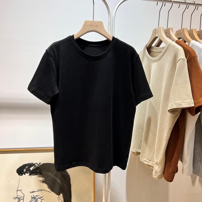 Shoulder pure cotton short-sleeved t-shirt women's loose casual versatile top thickened t-shirt pure cotton inner bottoming shirt