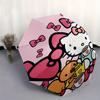 Hello Kitty,Tea Party Automatic Folding Umbrella-Simple 8-Rib Design, Bright Cartoon Pattern, Durable Iron Frame, Suitable For Travel, Outdo