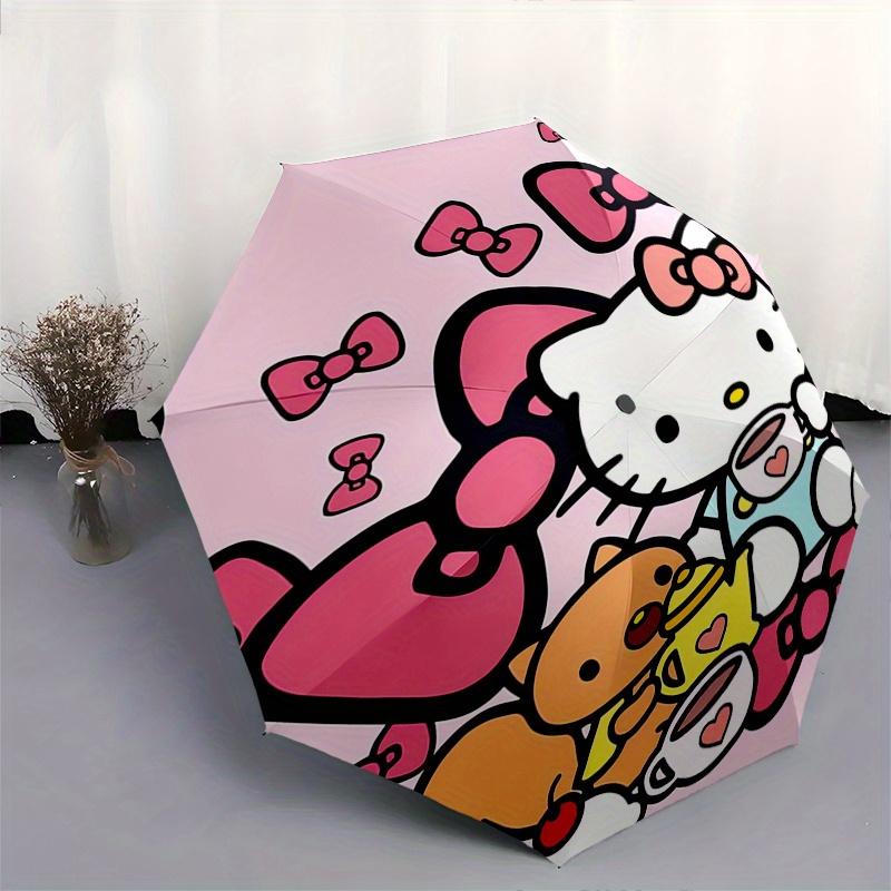 Hello Kitty,Tea Party Automatic Folding Umbrella-Simple 8-Rib Design, Bright Cartoon Pattern, Durable Iron Frame, Suitable For Travel, Outdo