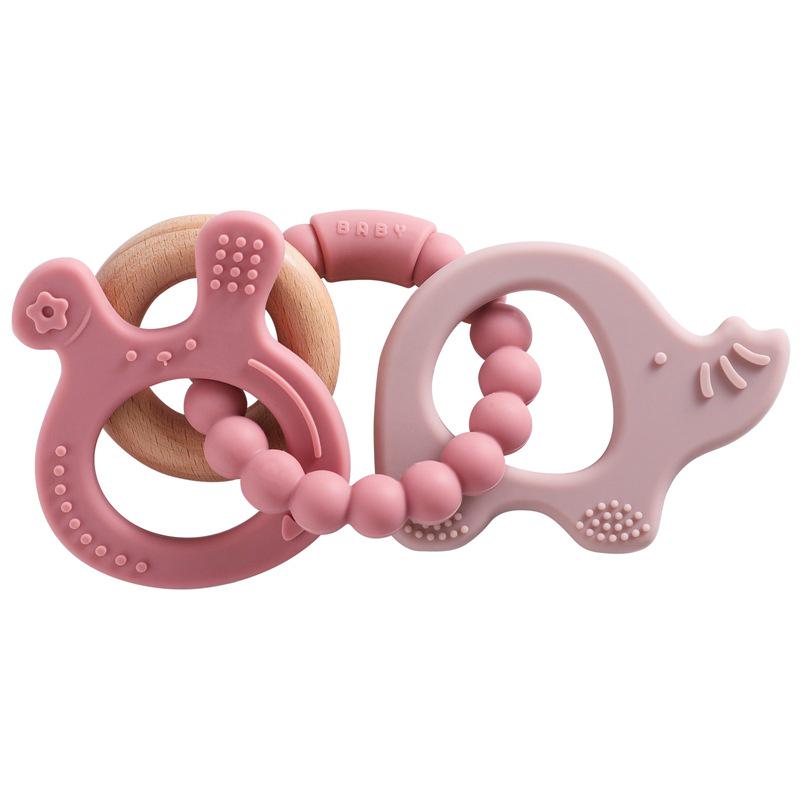 Silicone & Beech Wood Baby Teething Bracelet and Soothing Ring