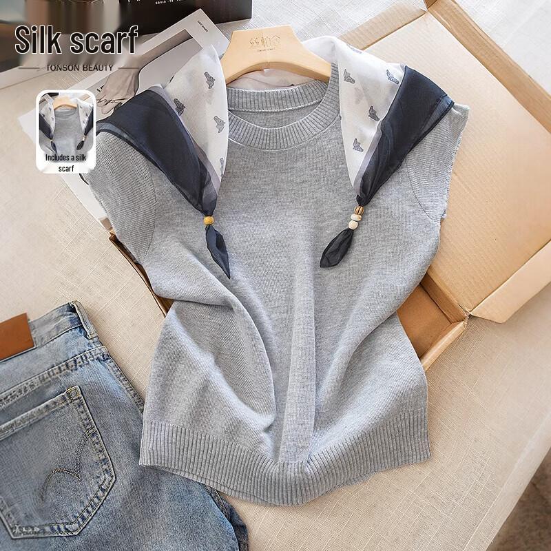 Women s Solid Round Neck Short Sleeve Knit Top One Size
