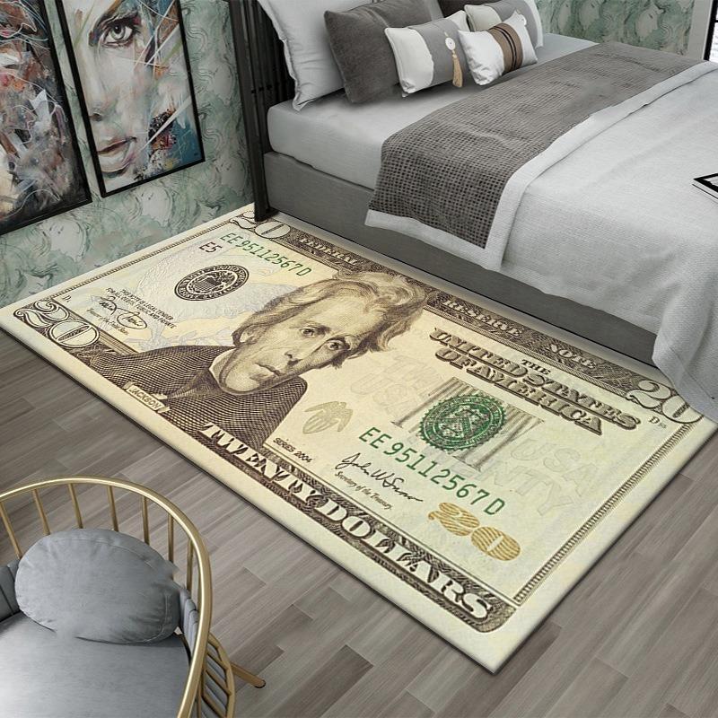 US Dollar Bill Print Large Area Rug - Creative Currency Design Floor Mat for Living Room Entrance Foyer Money Theme Decoration