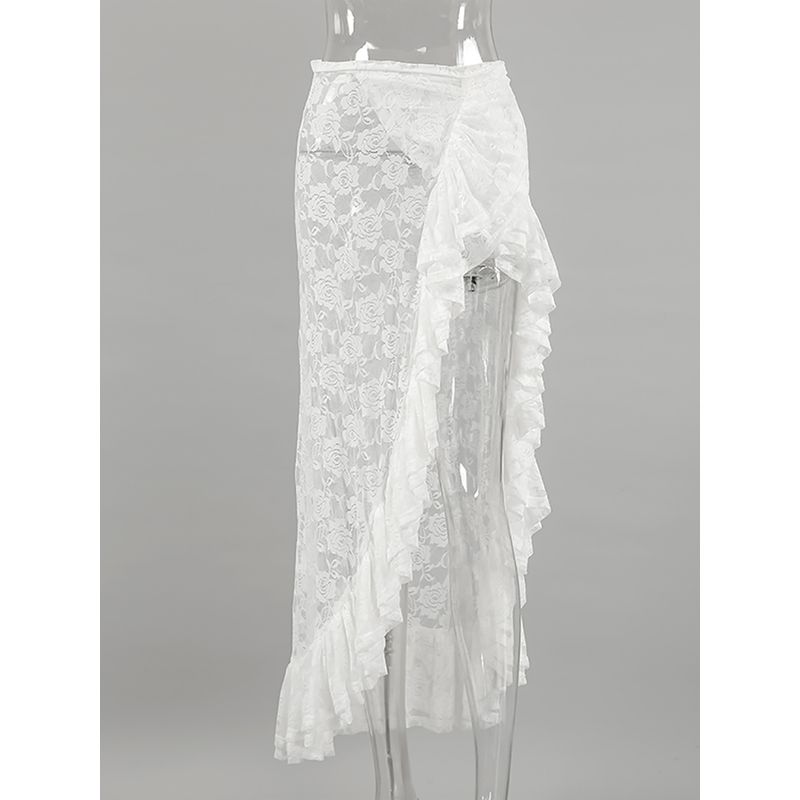 European and American Skirt Women's Fashion Irregular White Lace Long Dress Summer All-Matching Skirts 2025 New