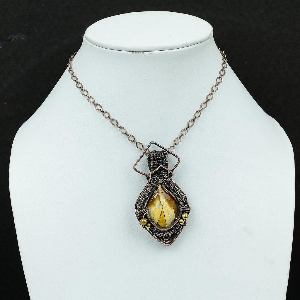 Brecciated Mookaite Pendant Copper Wire Wrapped Pendant Unique Pendant Handmade Pendants Copper Jewelry For Gift Wire Wrap Gemstone Jewelry