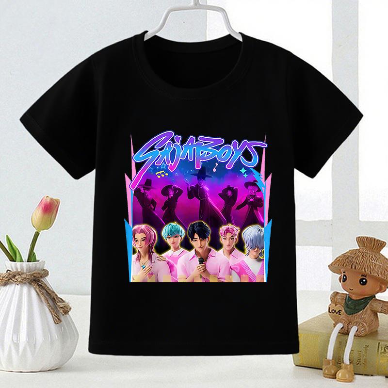 

Kpop Охотники на демонов Саджа Принт Мода Детская футболка Девочки Летние топы Одежда для маленьких мальчиков Черные детские футболки с коротким рукавом 130