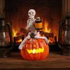 Glow In The Dark Skeleton Halloween Pumpkin Figurine, LED Light-Up Decorative Lantern, Spooky Night Decor Holiday Decoration for Parties &