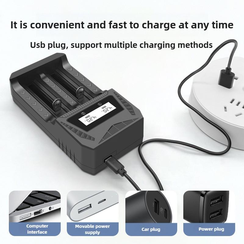 2 4 Slots Intelligent LCD Fast Charger For 18650 Battery USB Charger for 26650/21700/18650/18500/16340 AA/AAA Lithium Battery