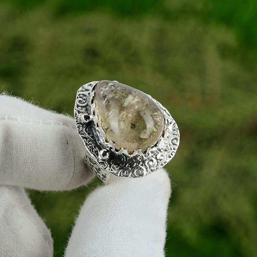 Wedding Gift For Her 925 Silver Natural Crystal Quartz Multi Stone Ring Size 6.5 6.5