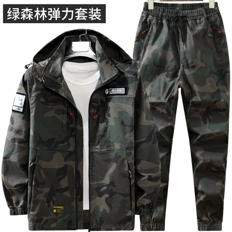 

Camouflage Suit Men s Cotton Elastic Overalls Outdoor Wear-resistant Dirt-resistant Scalding Protective Clothing Wear 170 yards recommended 110-120 kg