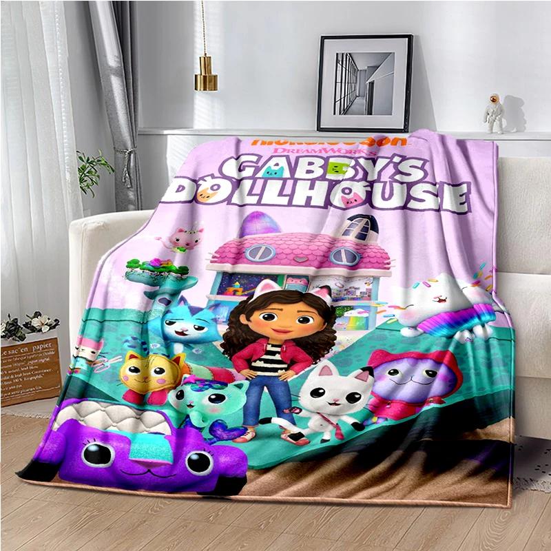 Cute Cartoon Gabby's dollhouse Throws Blanket Kids Super Soft Blankt for Sofa Travel Couch Picnic Flannel Blanket Birthday Gift