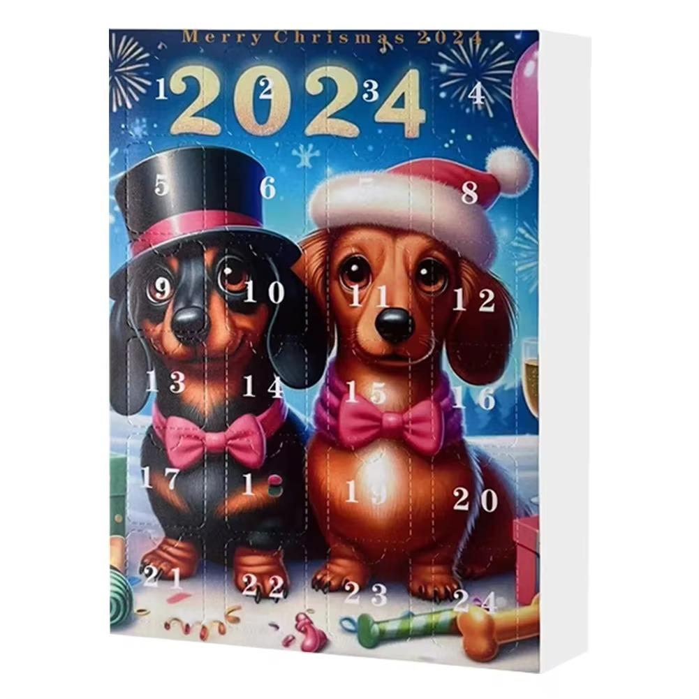 Jezevčíci Vánoční Adventní Kalendář 2024, 24 dní Jezevčíci Psí Adventní Kalendář Ozdoby na Vánoční Stromeček na Vánoční Dárky