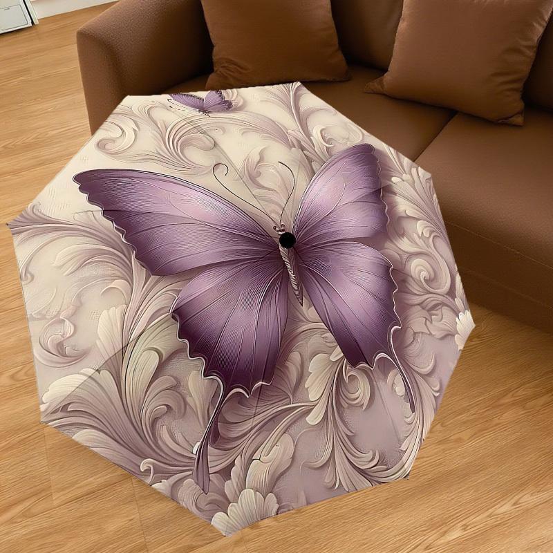 1PC Butterfly Floral Umbrella-8-Rib Reinforced Portable Folding Travel Suitable for All Seasons Outdoor Daily Use-H0385