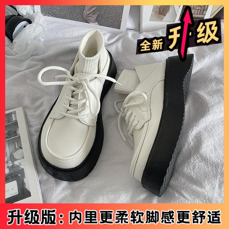 Small leather shoes women's new spring and summer student big head retro single shoes lace-up thick-soled heightening women's shoes