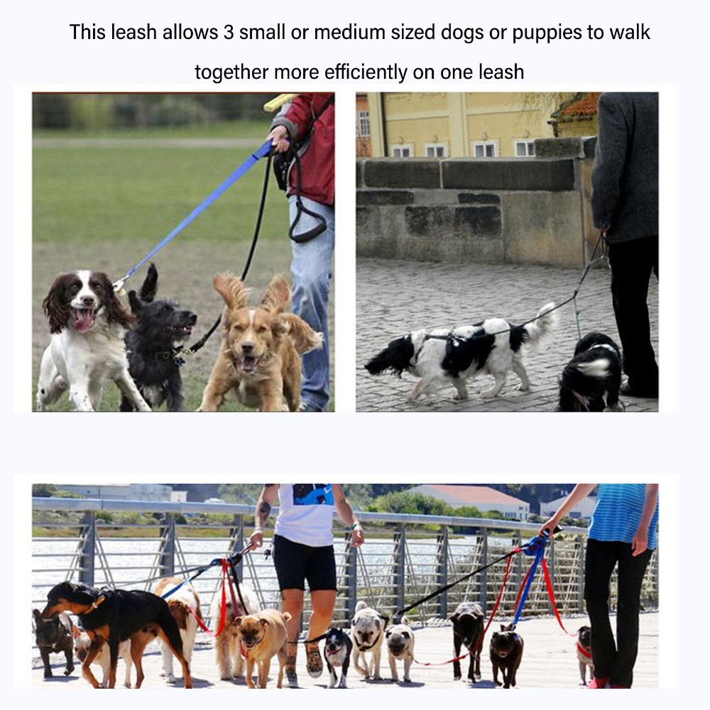 Adjustable Length Three Way Dog Leash Nylon Fabric Pet 3 In 1 Leash Dog Triple Leash Pet Training