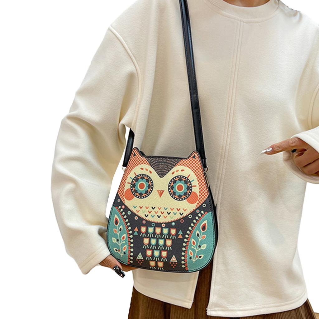 PU Leather Messenger Bag for Women Owl Shape Shoulder Bag Cartoon Owl Crossbody Bag Small Square Bag Shopping Bag