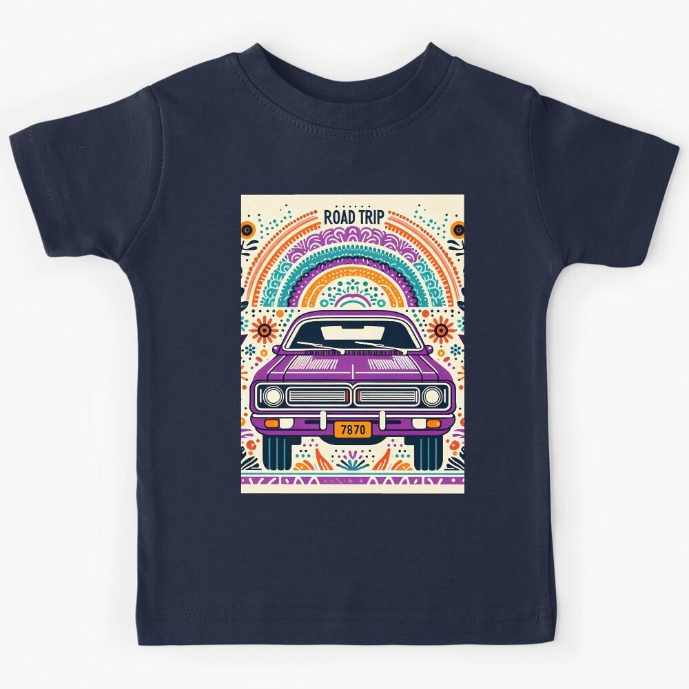 ROAD TRIP? Purple Retro Car Whimsical Adventure by heidiannemorris © Kids T-Shirt 130