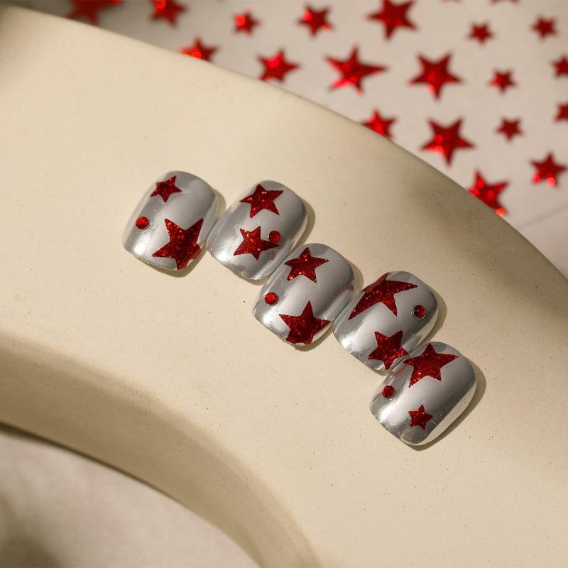 1pc Magic Red Five-Pointed Star Nail Sticker, Flash Light Luxury with Adhesive Nail Decoration Sticker, Suitable for Women