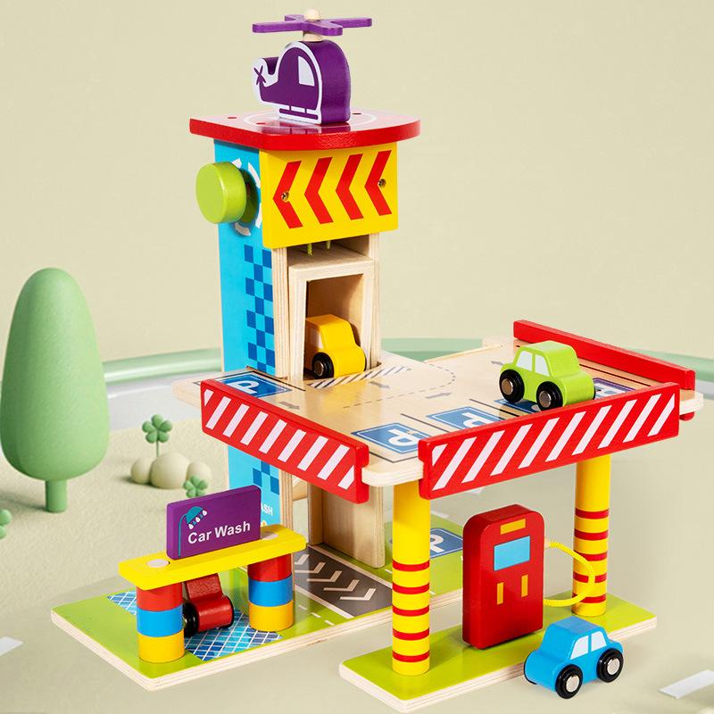 

Children s play house parking lot role-playing simulation police station fire station assembly early education educational wooden toys
