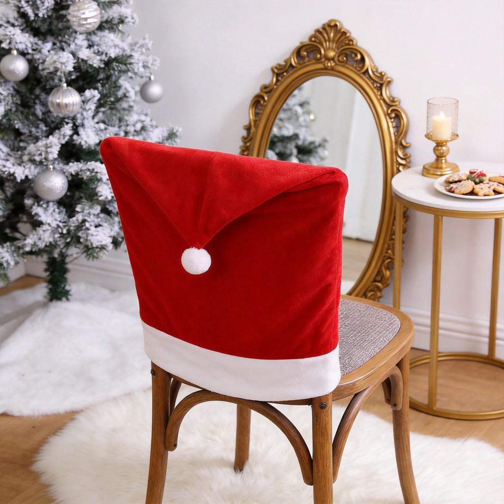 Christmas Decor Nonwoven Fabric Chair Cover With Festive Red Design For Holiday Dining