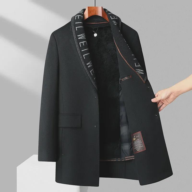 Men's Double-Sided Wool Coat with Rabbit Fur, Down Lining, for Autumn/Winter