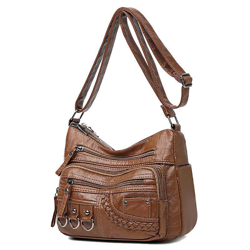 Přeshraniční módní a lehká kabelka pro ženy středního věku s velkou kapacitou, vícevrstvá kabelka přes rameno z měkké kůže s texturou