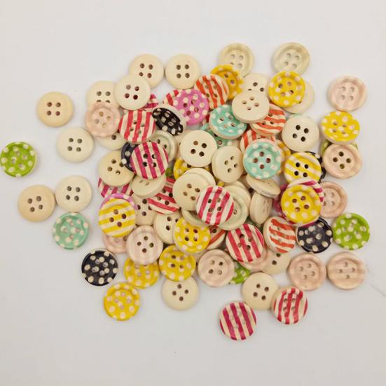 100 stuks Ronde Houten 4 Gaten Knopen Naaien Stippen Gestreepte Knutsel Naaiaccessoires