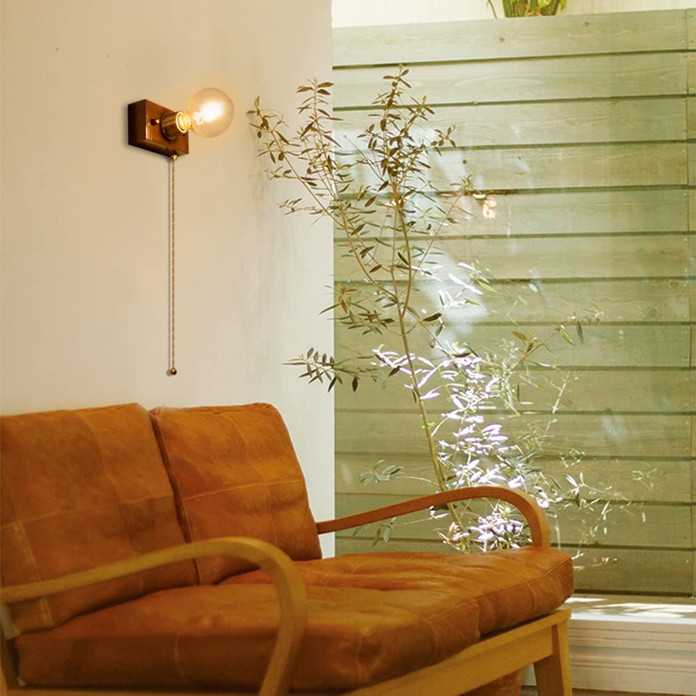 Chende Brass and Wood Retro Wall Light, Stylish Brass and Wood Finish, Single Light, Wall Lamp, E26 Gold, Modern, Indirect Lighting, Installation