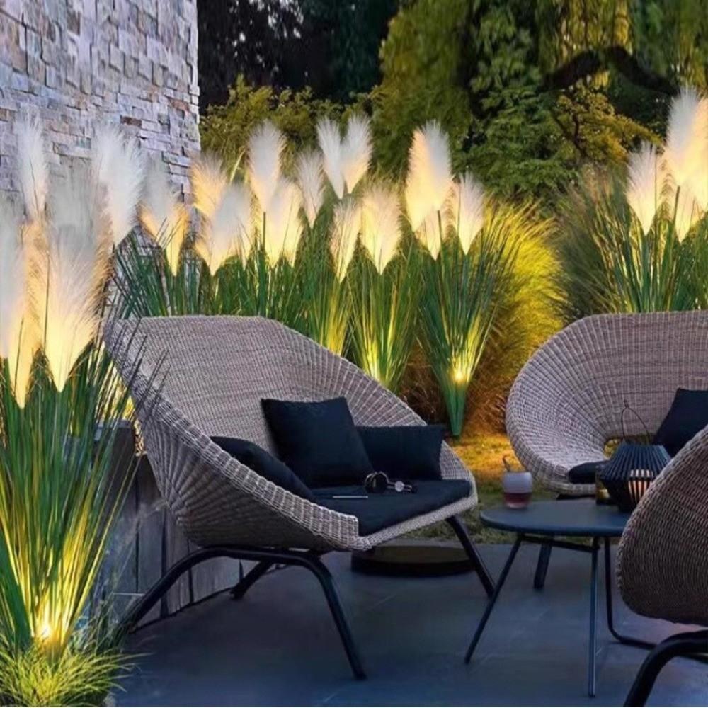 LED Solar Garden Reed Lamp Simulation Bulrush Flower Yard Christmas Decoration Optical Fiber Luminous Path Lighting Decor