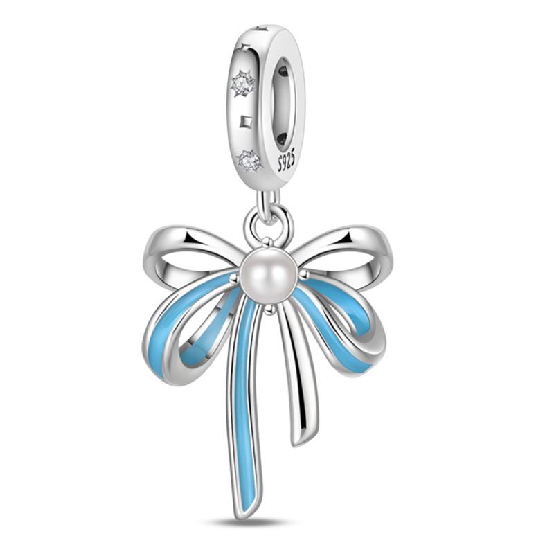 Copper Bow Charms Copper Pink Heart-Shaped Bow Pendants Charms Beads Fit Original Bangle Bracelets Diy Jewelry