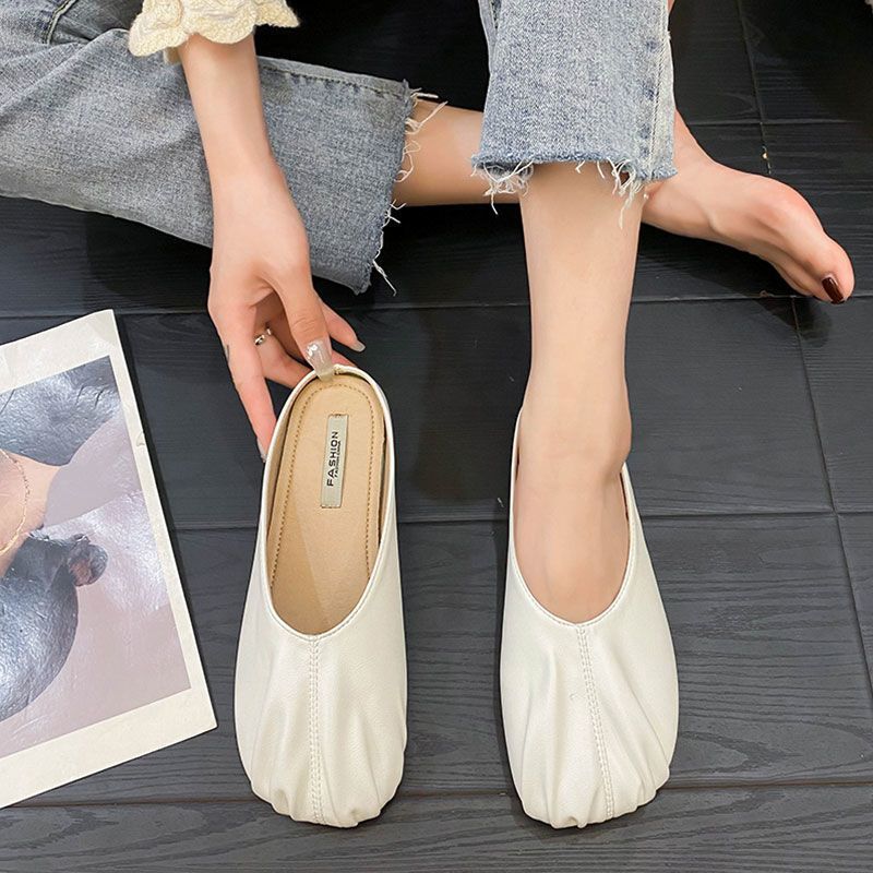 Baotou half slippers women's summer outer wear 2025 new Muller shoes lazy pleated women's flat cool slippers