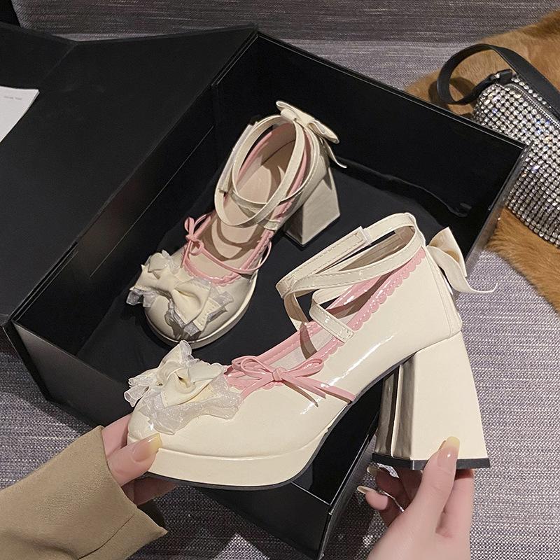 2025 Spring and Autumn New Platform Soft Girl Sweet Lolita Single Shoes Bow High Heel Mary Jane Shoes Women