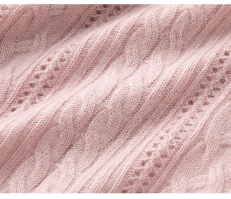 Women's Thickened Hollow-Out Cashmere Cardigan, Round Neck, Button-Up, Long Sleeve Wool Outerwear with Drop Shoulders.