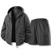 Men’s Lightweight Hooded Windbreaker Jacket and Shorts Set with Zipper Pockets Relaxed Fit Outdoor Wear
