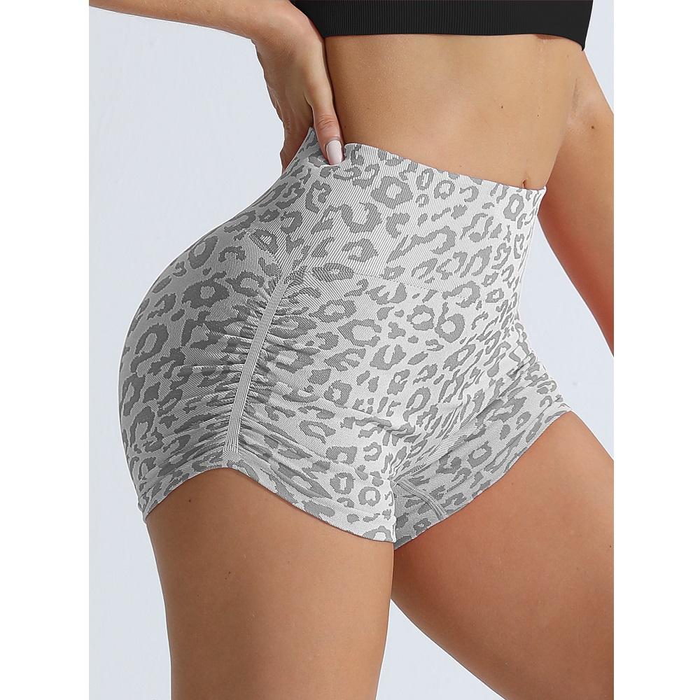 High Waist Slimming Yoga Shorts Women's Sport Running Fitness Shorts Tight Fitting Leopard Print Three-Quarter Length Outerwear