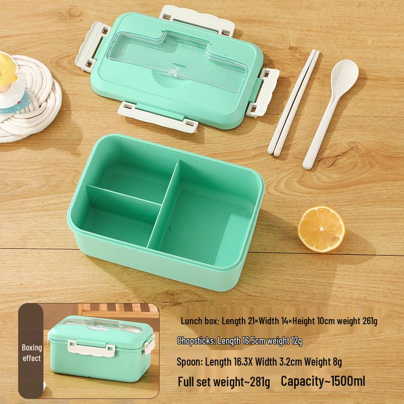 Lancheira Bento Isolada de Palha de Trigo 1500ML - Recipiente Quadrado para Micro-ondas