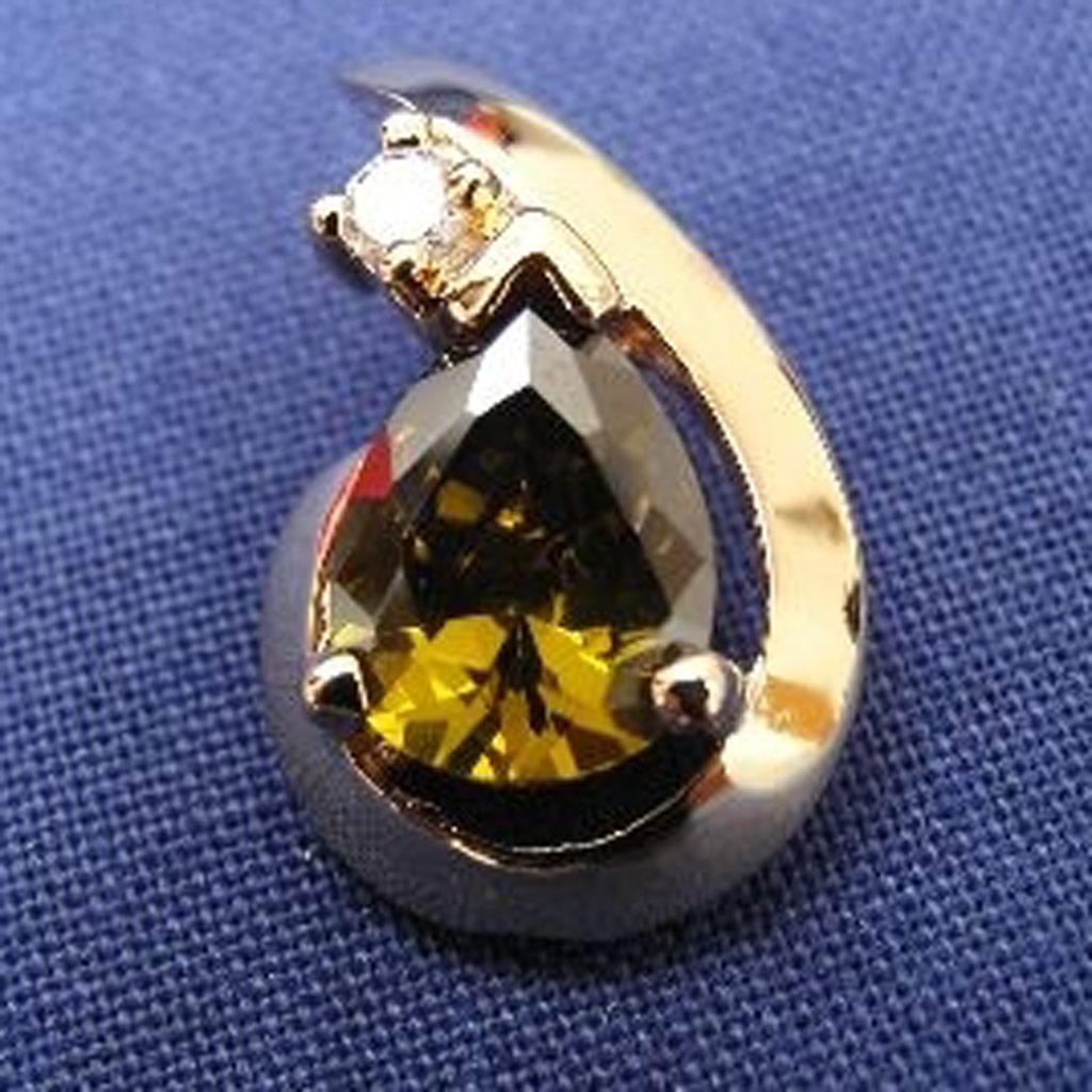 Les Trésors De Lily [B9578] - Vergoldeter Anhänger 'Serenität' Olivin goldfarben - 11x19 mm