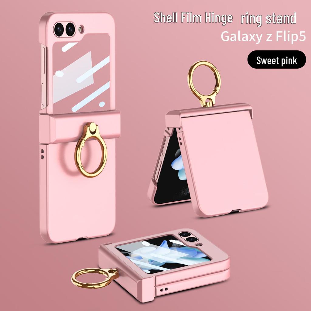 GKK Samsung Z Flip5 Full Coverage Frosted Case with Finger Ring Buckle & Small Folding Hinge.