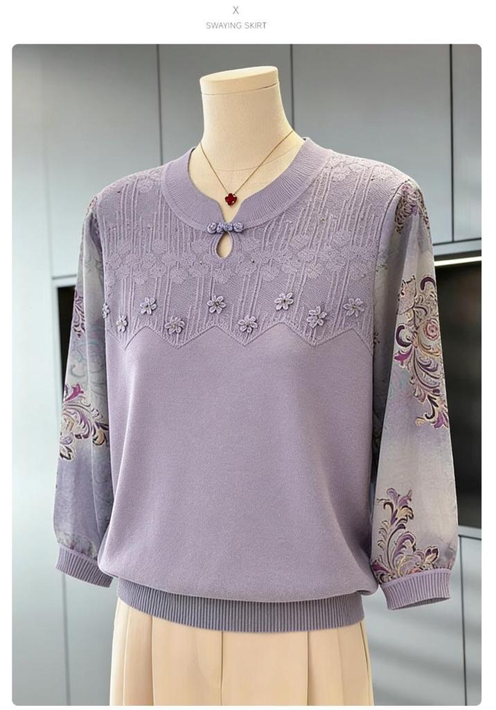 New 2026 Spring Style Stand Collar Long-Sleeved Top for Middle-Aged Women – Fashionable and High-End Feel