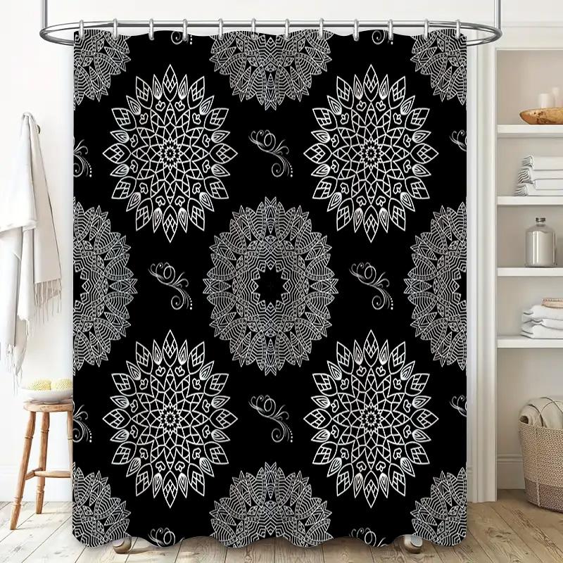 Black White Flower Mandala Shower Curtain for Bath Decoration Waterproof Home Decor