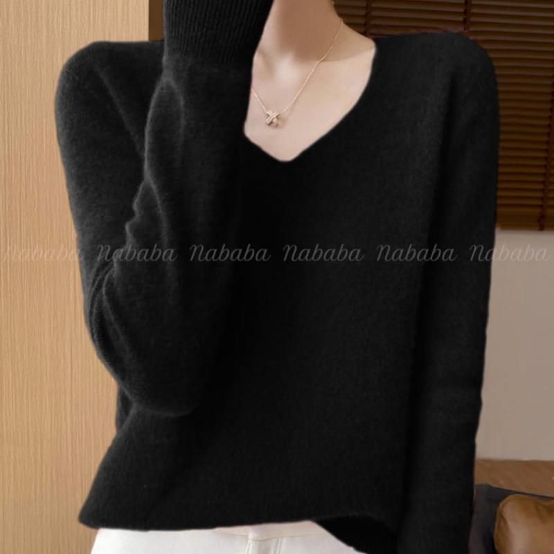 NaVaVa Women Solid V Neck Long sleeVe Knit Tee Nk2432