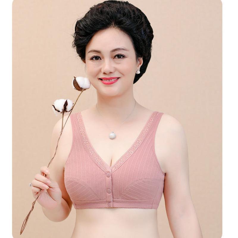 Comfortable Breathable Front Open Vest Style Wireless Bra For Elderly Women