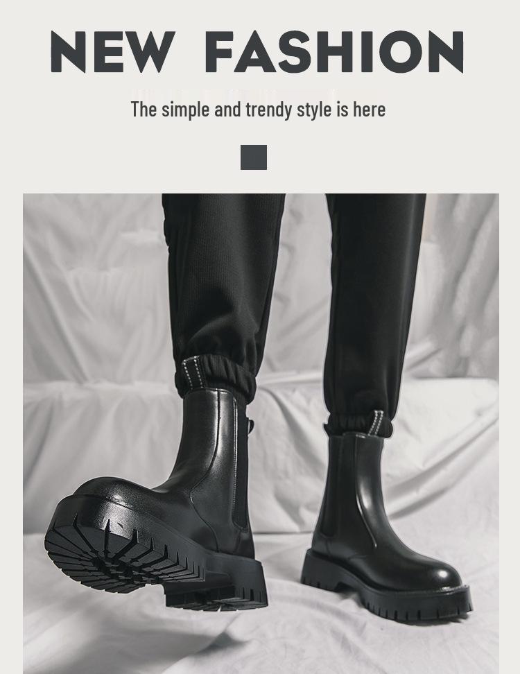 Men's High-Top Chelsea Boots, British Style Velvet Martin Boots, Autumn/Winter Thick-Soled Trendy Footwear