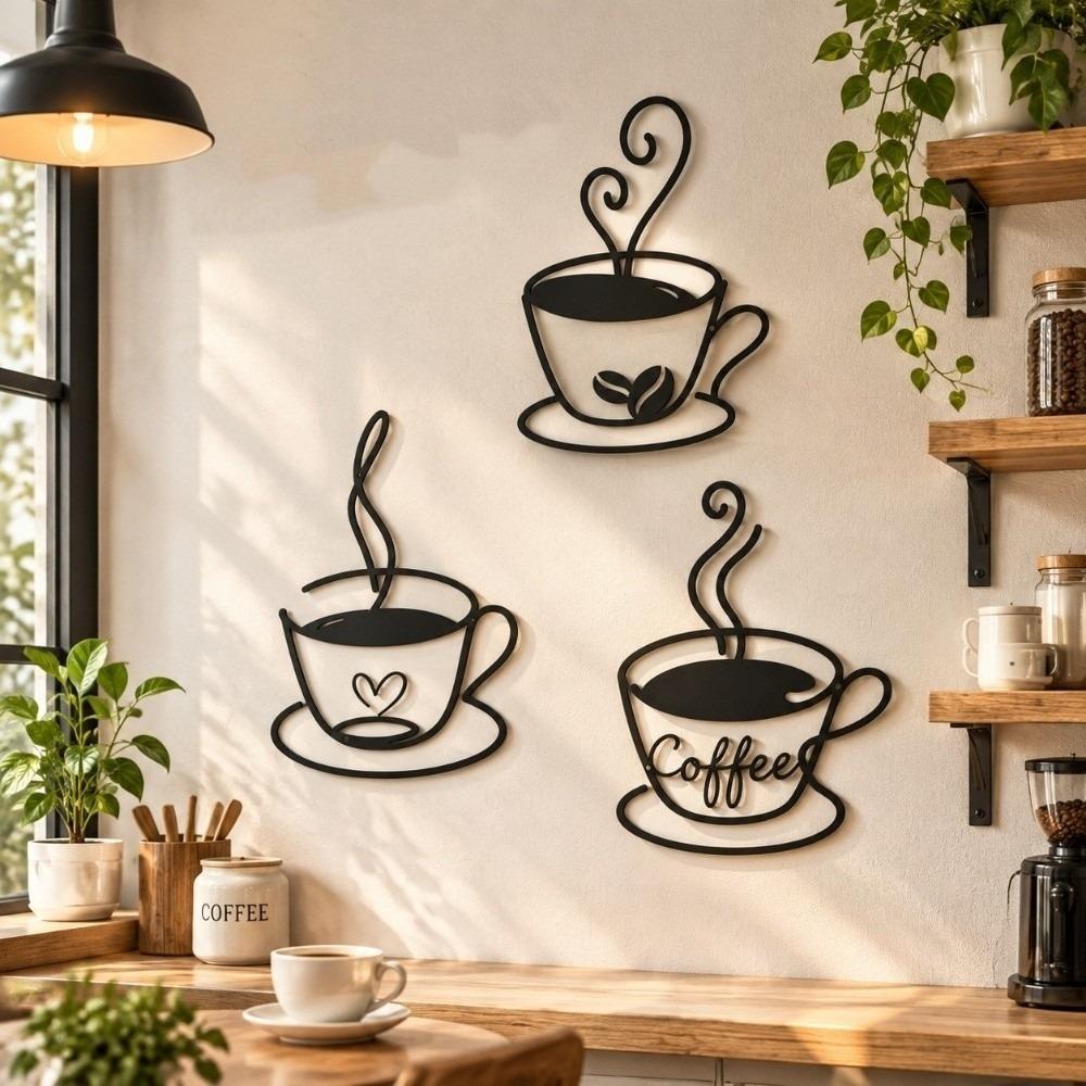3pcs Minimalist Coffee Cup Wall Hangings Nordic Style Coffee Shop Decorations Indoor